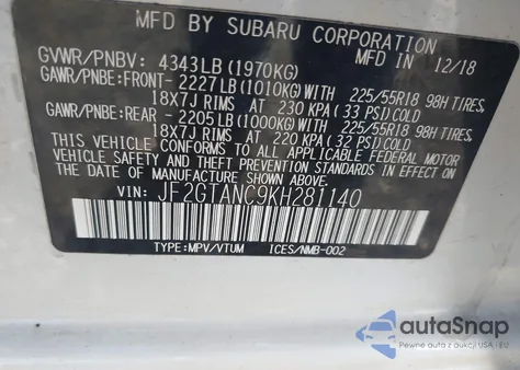 2019 Subaru Crosstrek 2.0I Limited из США, поврежденный, VIN JF2GTANC9KH281140